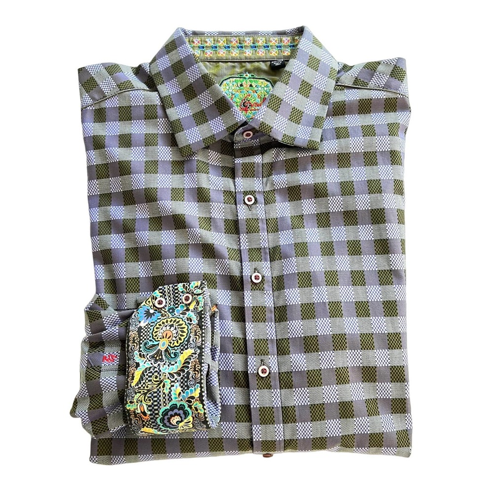 Robert Graham checkered purple button front men’s embroidered shirt